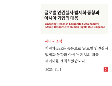 지평과 BSR은 공동으로 ‘글로벌 인권실사 법제화 동향과 아시아 기업의 대응’ 세미나를 개최하였습니다.