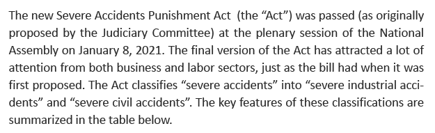South Korean National Assembly Passes Bill Seeking Harsher Punishment for Industrial Accidents