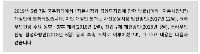 2019년 5월 7일 국무회의에서 「자본시장과 금융투자업에 관한 법률」(이하 