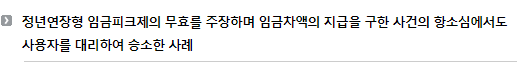 정년연장형 임금피크제의 무효를 주장하며 임금차액의 지급을 구한 사건의 항소심에서도 사용자를 대리하여 승소한 사례