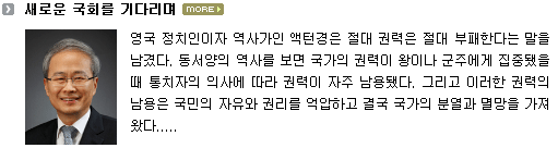 영국 정치인이자 역사가인 액턴경은 절대 권력은 절대 부패한다는 말을 남겼다. 동서양의 역사를 보면 국가의 권력이 왕이나 군주에게 집중됐을 때 통치자의 의사에 따라 권력이 자주 남용됐다. 그리고 이러한 권력의 남용은 국민의 자유와 권리를 억압하고 결국 국가의 분열과 멸망을 가져왔다.