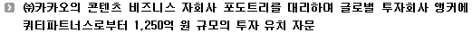 (주)카카오의 콘텐츠 비즈니스 자회사 포도트리를 대리하여 글로벌 투자회사 앵커에퀴티파트너스로부터 1,250억 원 규모의 투자 유치 자문