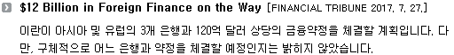 이란이 아시아 및 유럽의 3개 은행과 120억 달러 상당의 금융약정을 체결할 계획입니다. 다만, 구체적으로 어느 은행과 약정을 체결할 예정인지는 밝히지 않았습니다. 