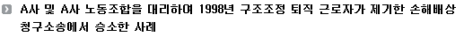 A사 및 A사 노동조합을 대리하여 1998년 구조조정 퇴직 근로자가 제기한 손해배상청구소송에서 승소한 사례