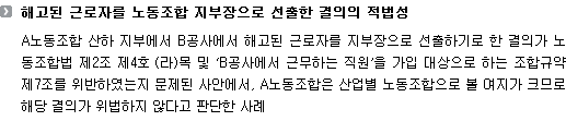 해고된 근로자를 노동조합 지부장으로 선출한 결의의 적법성