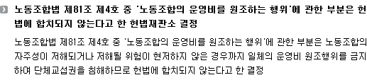 노동조합법 제81조 제4호 중 ‘노동조합의 운영비를 원조하는 행위’에 관한 부분은 헌법에 합치되지 않는다고 한 헌법재판소 결정