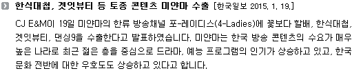 한식대첩, 겟잇뷰티 등 토종 콘텐츠 미얀마 수출