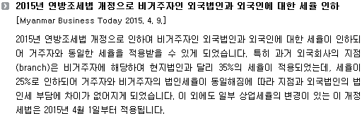 2015년 연방조세법 개정으로 비거주자인 외국법인과 외국인에 대한 세율 인하