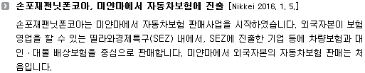 손포재팬닛폰코아, 미얀마에서 자동차보험에 진출