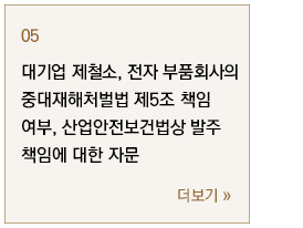 대기업 제철소, 전자 부품회사의 중대재해처벌법 제5조 책임 여부, 산업안전보건법상 발주 책임에 대한 자문